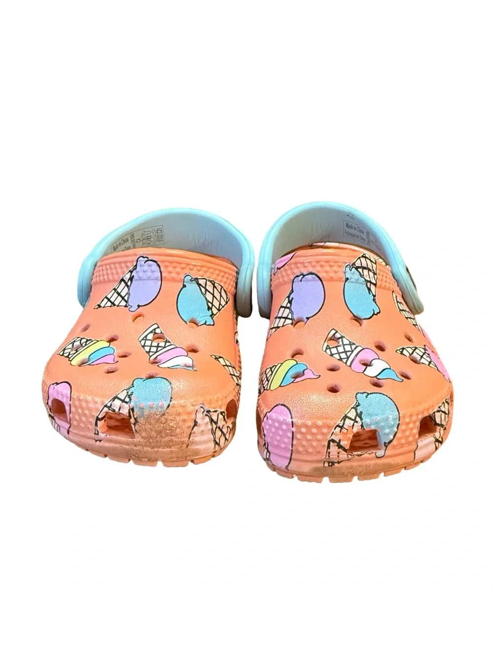 Crocs Toddler Classic Pool Party Ice Cream Clogs Papaya/Blue Children’s Size 4